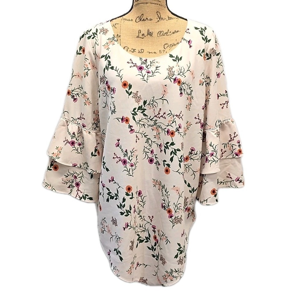 Unbranded Top 1X Floral Tiered 3/4 Bell Sleeve Blouse Boho Romantic Cottagecore